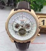 Top Grade Copy Breitling for Bentley Tourbillon Watch Rose Gold White Leather For Sale